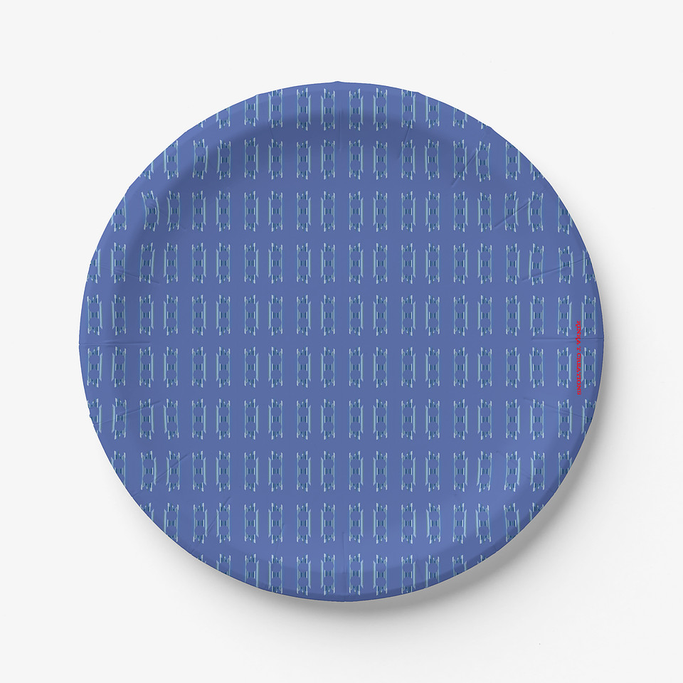 ($16.40) Paper Plate (7" - 8 set): Blue Etchings
