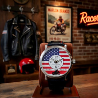 Freedom Racer '76: Black Vintage Leather Wrist Watch