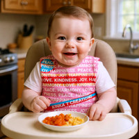 JOY. HAPPINESS. PEACE. HARMONY. LOVE. KINDNESS.: Baby Bib