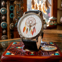 The Dream Catcher: Black Vintage Leather Wrist Watch