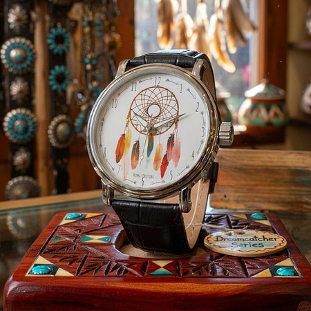 The Dream Catcher: Black Vintage Leather Wrist Watch
