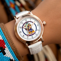 Geronimo: Rose Gold Vintage White Strap Wrist Watch