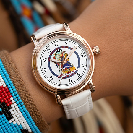 Geronimo: Rose Gold Vintage White Strap Wrist Watch