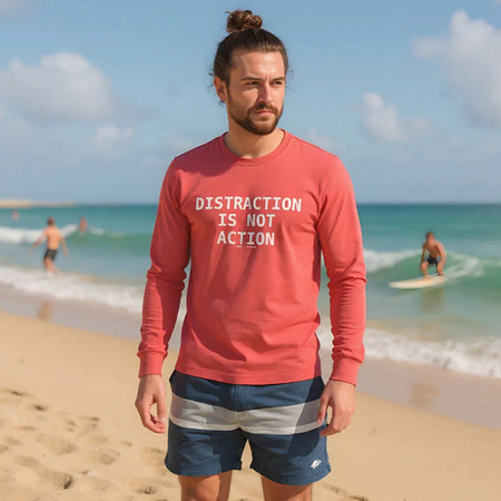 Distraction Is Not Action: Bella+Canvas Tri-Blend Long Sleeve Shirt (Red)