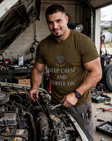 Keep Calm And Turtle On: Basic Dark T-Shirt (Brown)