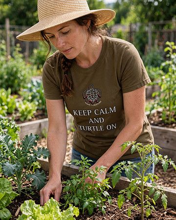 Keep Calm And Turtle On: Basic Dark T-Shirt (Brown)