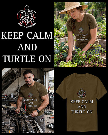 Keep Calm And Turtle On: Basic Dark T-Shirt (Brown)