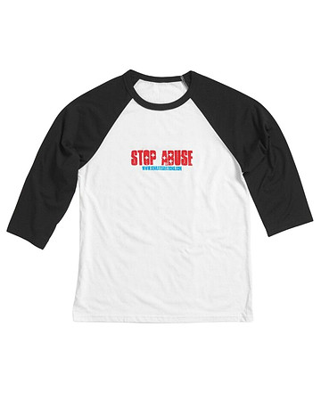 Stop Abuse: Baseball Style ¾ Raglan Sleeve T-Shirts (White/Black)