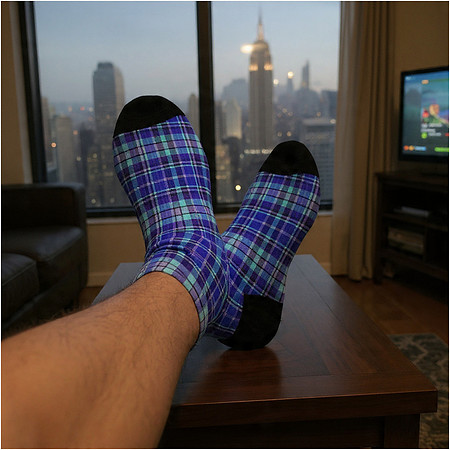Blue Plaid: Stretched Crew Socks