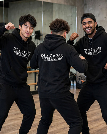Adult Pullover Hoodie (Black): 24x7x365 Never Give Up (White Text)