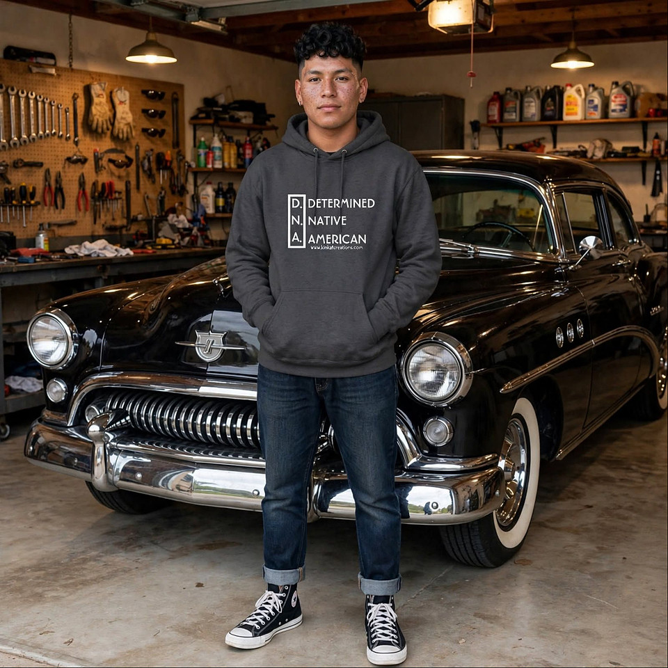 Adult Pullover Hoodie (Dark Grey): D.N.A. Determined Native American
