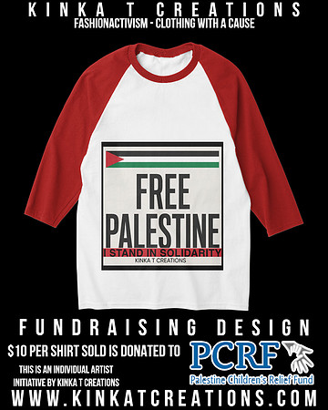 Basic 3/4 Sleeve Raglan T-Shirt (Red/White): Free Palestine - I Stand In Solidarity