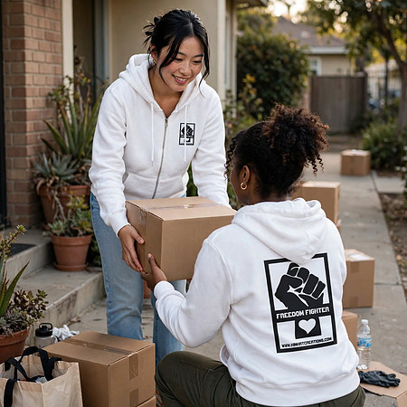 Full Zip Hoodie (White): Freedom Fighter