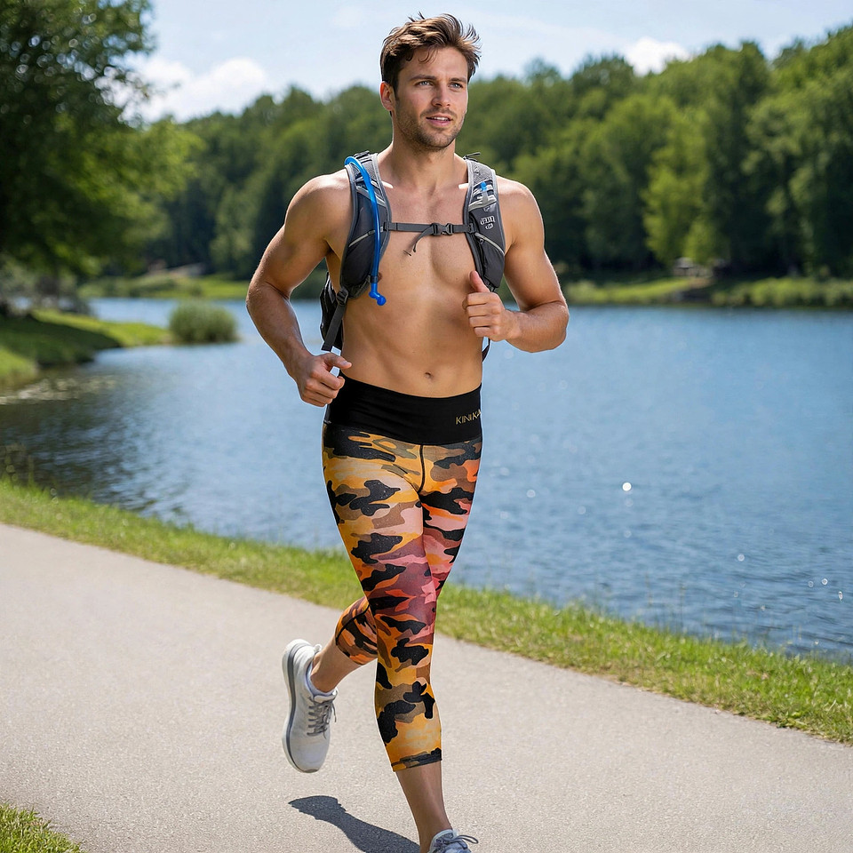 Hand-Sewn High Waisted Capris Leggings: Camoflorange