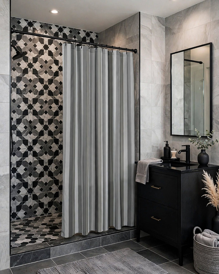 Shower Curtain: Être Modeste (Modest Being)
