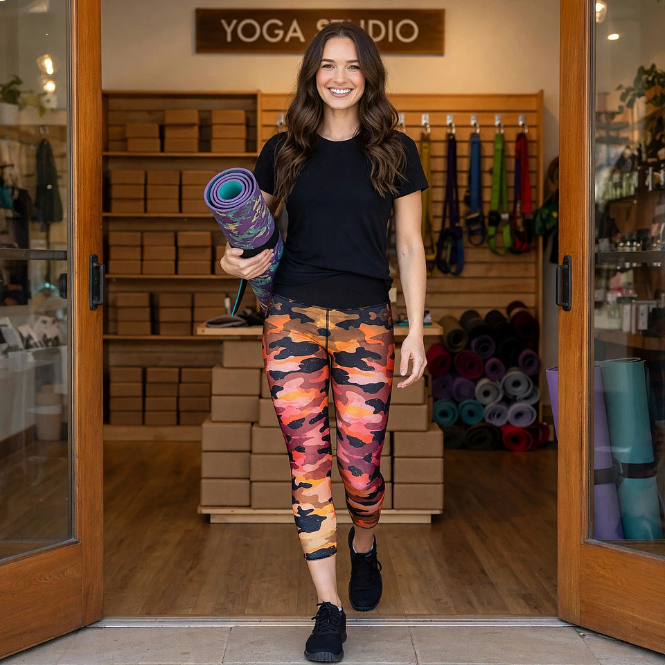 Hand-Sewn High Waisted Capris Leggings: Camoflorange
