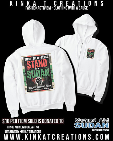 Adult Zip-Up Hoodie (White): Stand With Sudan