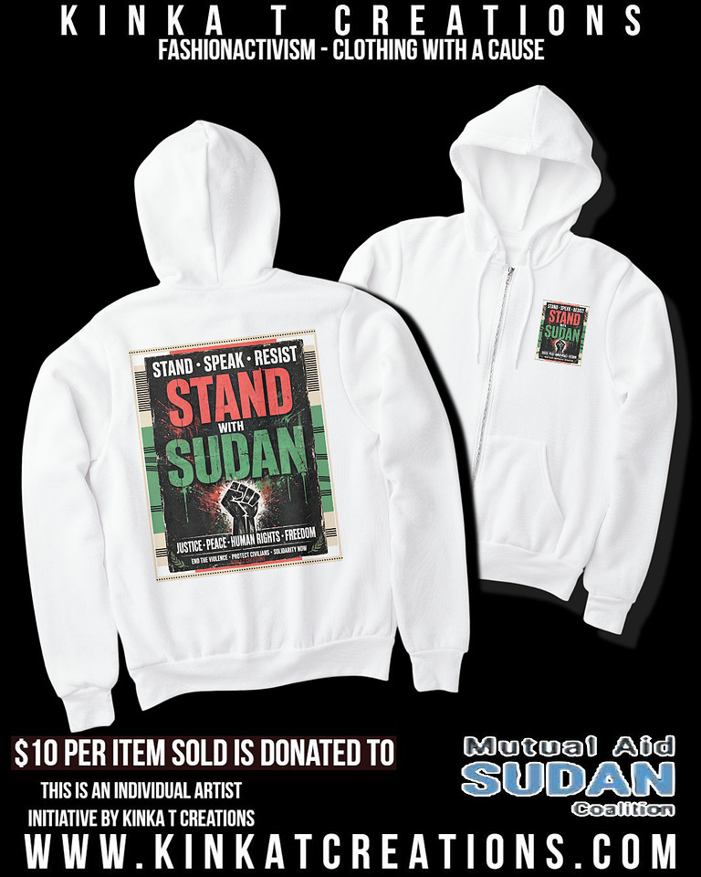 Adult Zip-Up Hoodie (White): Stand With Sudan