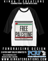 Basic 3/4 Sleeve Raglan T-Shirt (Black/White): Free Palestine - I Stand In Solidarity