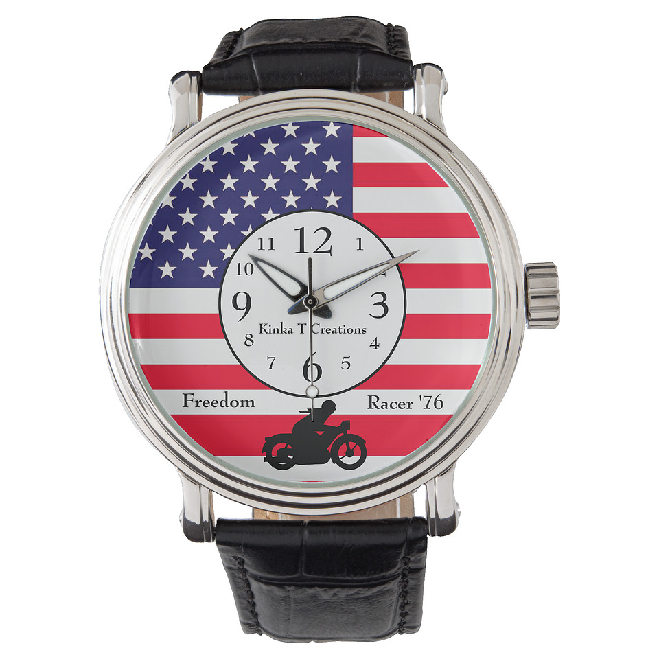 ($75.65) Men's Black Vintage Leather Wrist Watch: Freedom Racer '76
