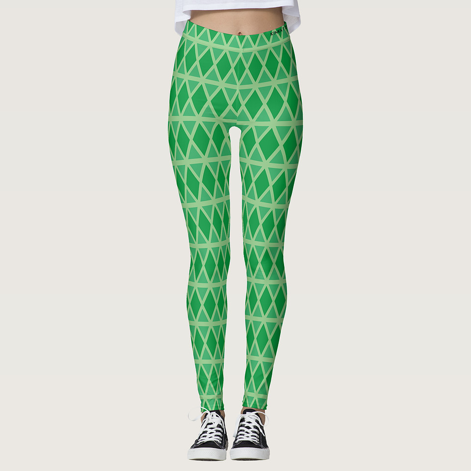 ($79.90) Hand Sewn Leggings: Green Diamonds