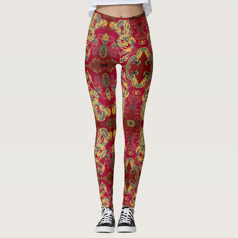 ($79.90) Hand Sewn Leggings:  Red Dragon