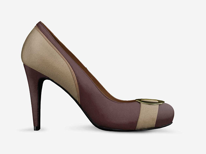 ($209) Stiletto Buckle High Heels: Brown Betty
