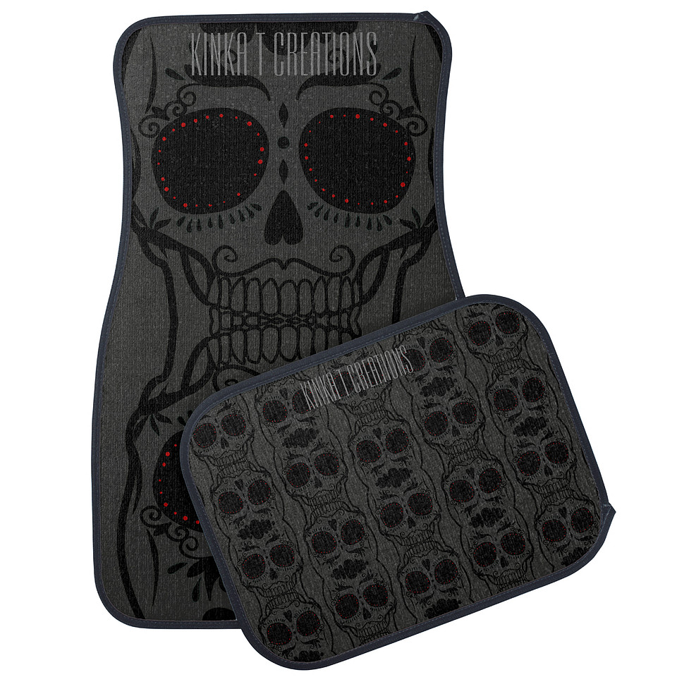 ($140) Vehicle Floor Mat Set: Sugar Skully