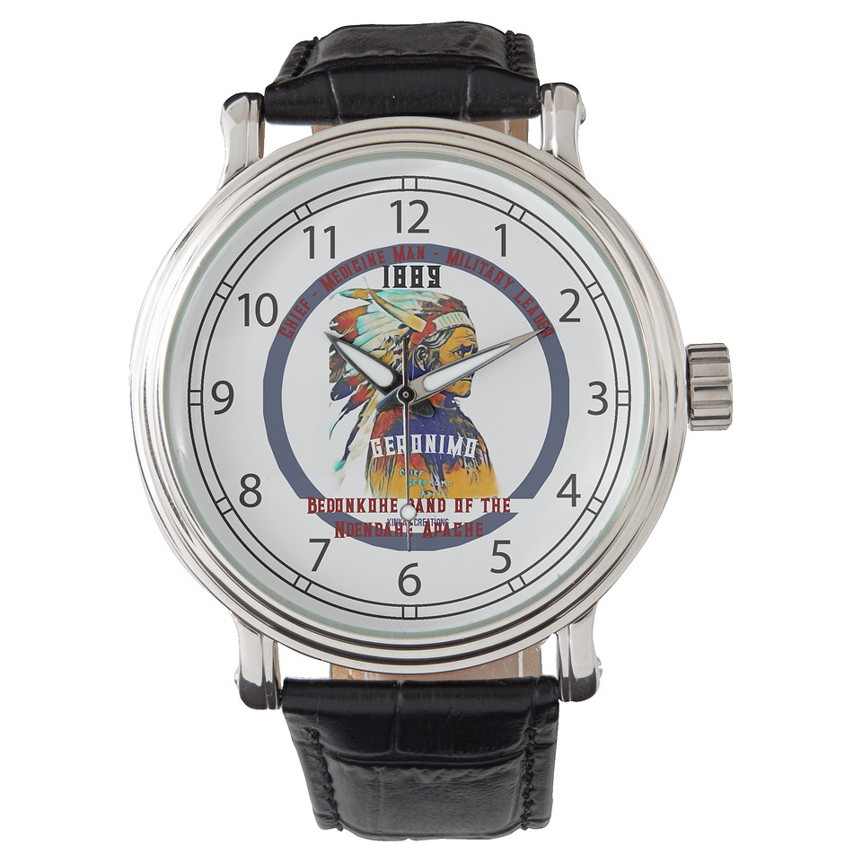 ($93.50) Black Vintage Leather Wrist Watch: Geronimo